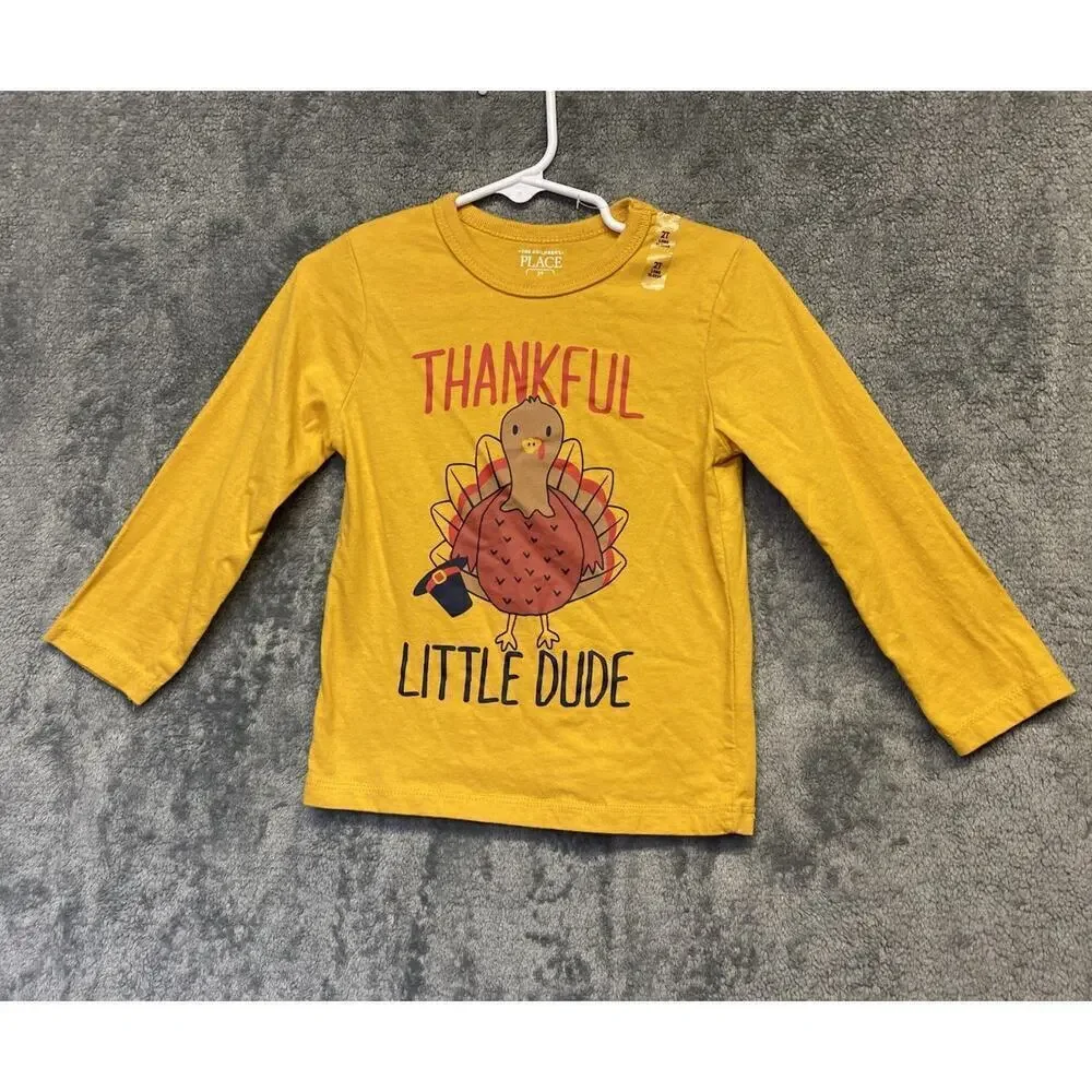 Children’s Place Thankful Little Dude Turkey Graphic Shirt Size 2T, Thanksgiving